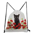 Сумка для покупок Женская, с изображением черного животного, кошки, красного цвета, для девочек-подростков, рюкзак, карман для обуви, мешок с кулиской с принтом