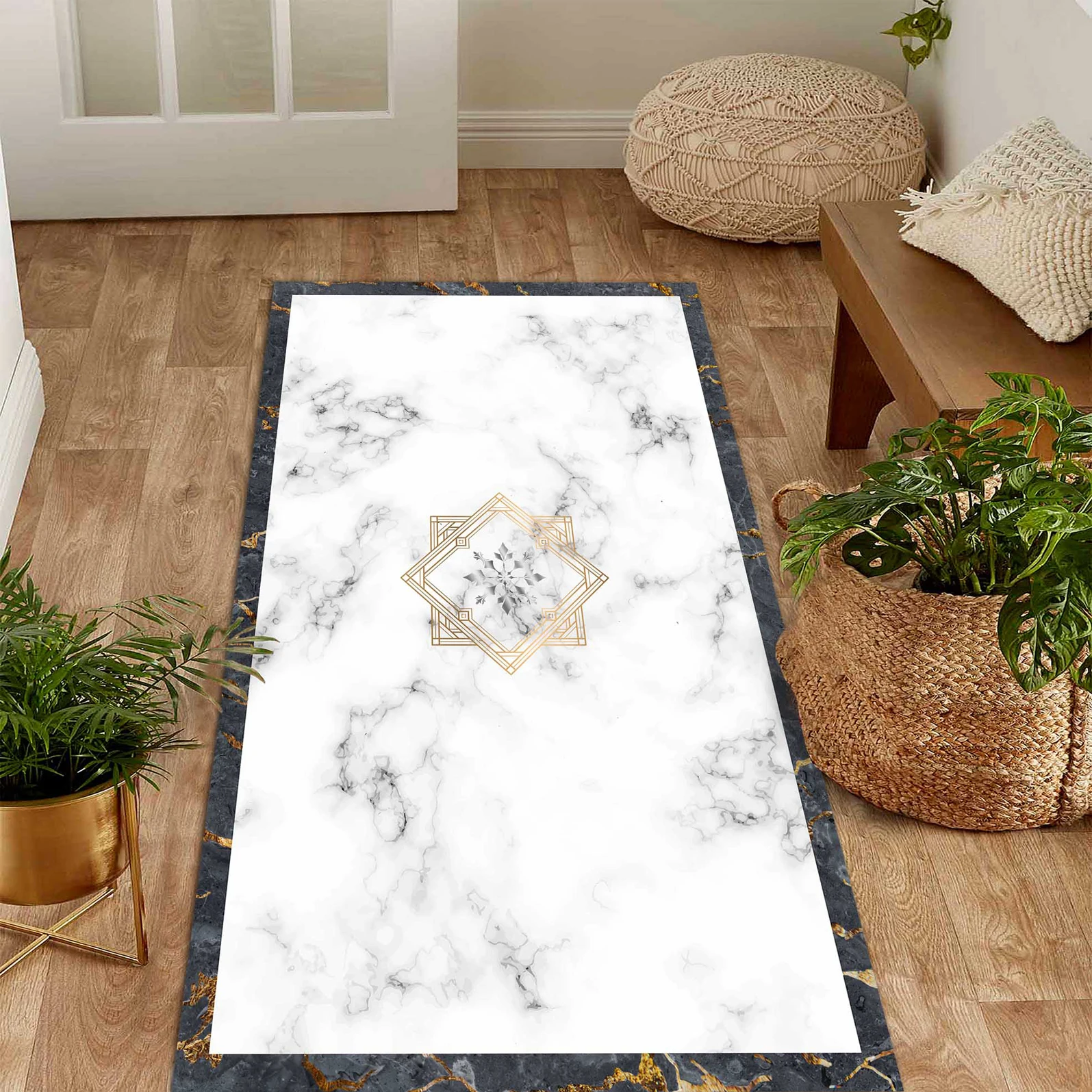 

White grey color Golden grey line frame marble patterned modern carpet rug free shipping soft textured carpet
