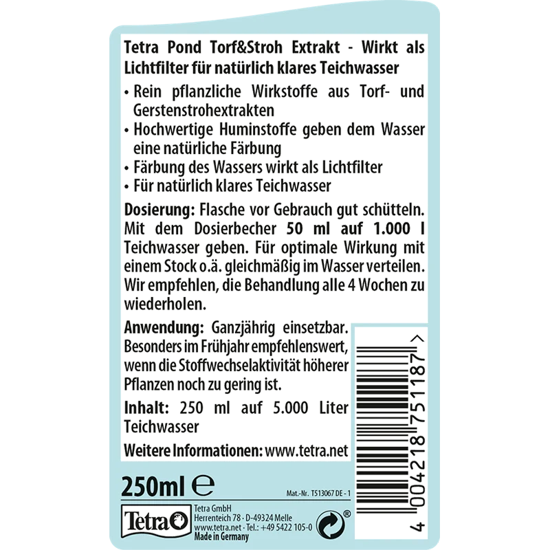 Tetra Pond Torf & Stroh Extrakt Natural Agent Against Algae In The Water Purification From Turbidity Filtration Oxygen Saturation Aquarium Fish