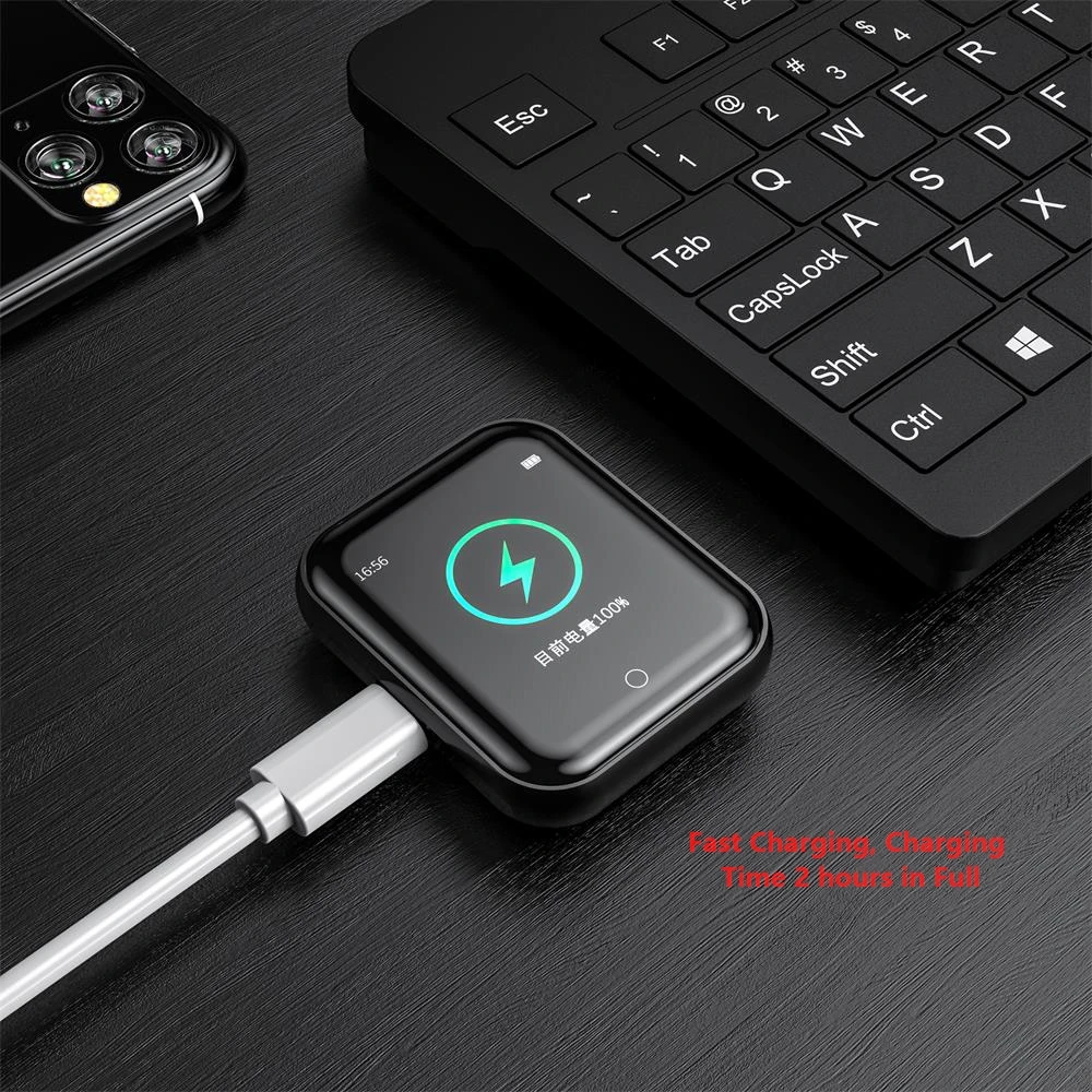 Bluetooth5.0 MP3 плеер с ремешком для часов 16 ГБ Полный сенсорный экран носимый Мини