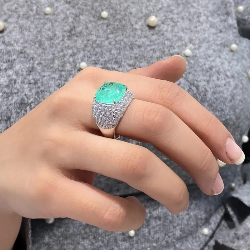 Параиба Турмалин Высокое качество Итальянская 925 серебряное кольцо|Кольца| |