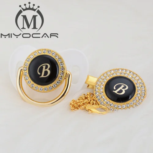 MIYOCAR, золотое, серебряное название, инициалы, Буква B, красивая, шикарная соска и соска, клипса, BPA бесплатно, пустышка, блестящая, уникальный дизайн, LB - Цвет: LB-2   0-6M