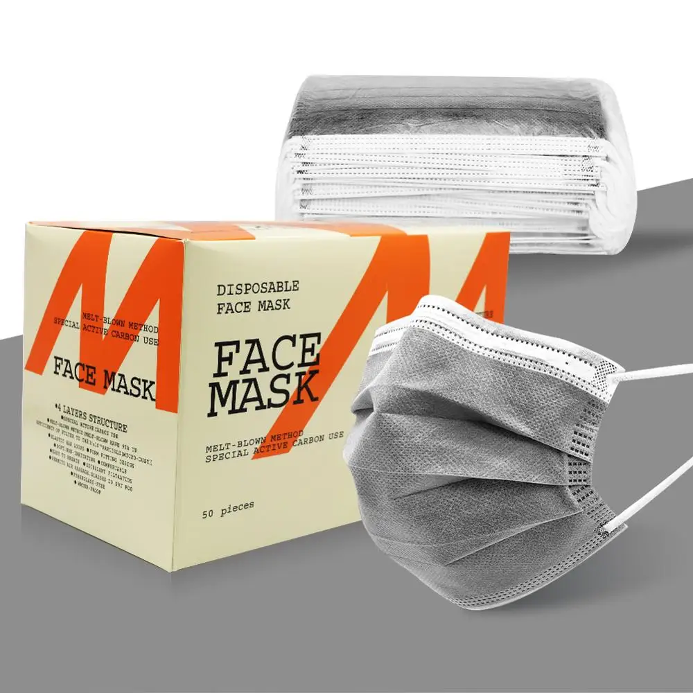 

Droshipping Activated Carbon Face Mask Disposable 4-Layers Breathable Mouth Masks Anti Dust Nonwoven Protective Masks
