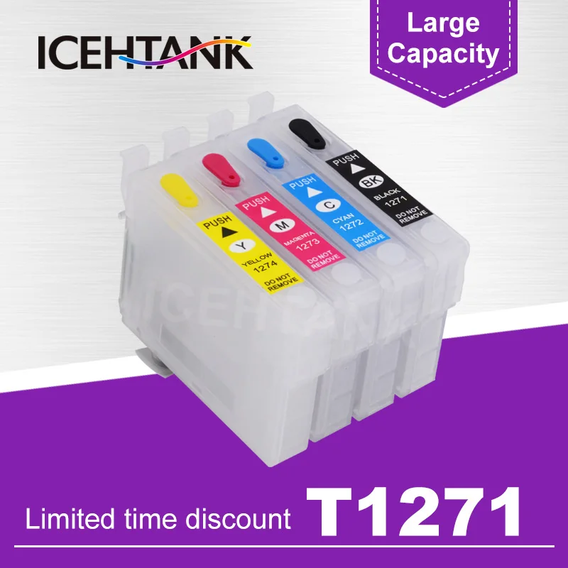 

ICEHTANK Refillable патрон чернил для принтера Epson T1271 для Epson Stylus NX530 NX625 рабочей силы 60 545 630 633 635 645 принтер