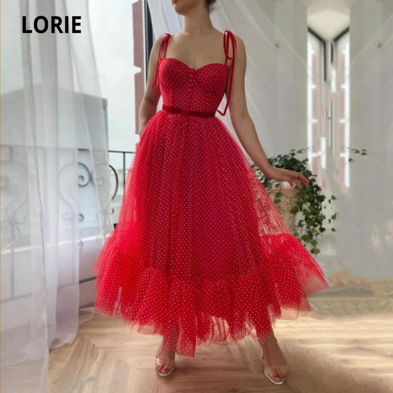 

LORIE Vintage Prom Dress Sweetheart 1950s Polka Dot Night Dance Red Adjuatable Straps Tea Length Party Celebrity Gown
