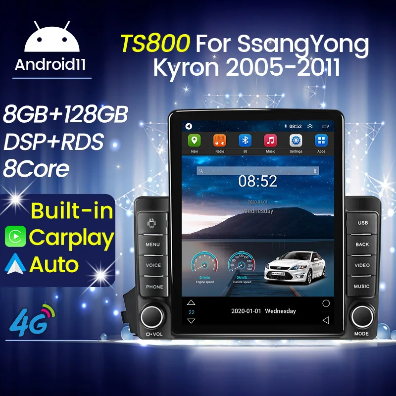 8G + 128G Android все в одном 2 DIN Автомобильный Радио Видео навигационный плеер для Ssangyong