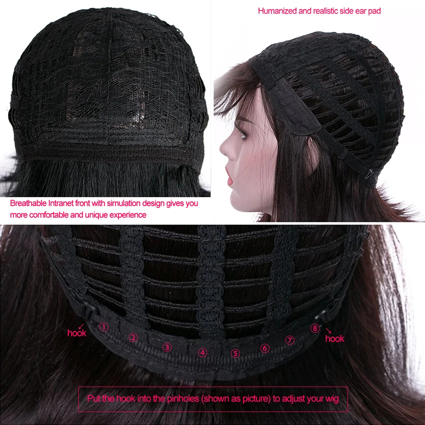 

ROSA STAR Long Straight Black Hair Wigs For Women Middle Part Synthetic Hair High Quality Natural Daily Wigs