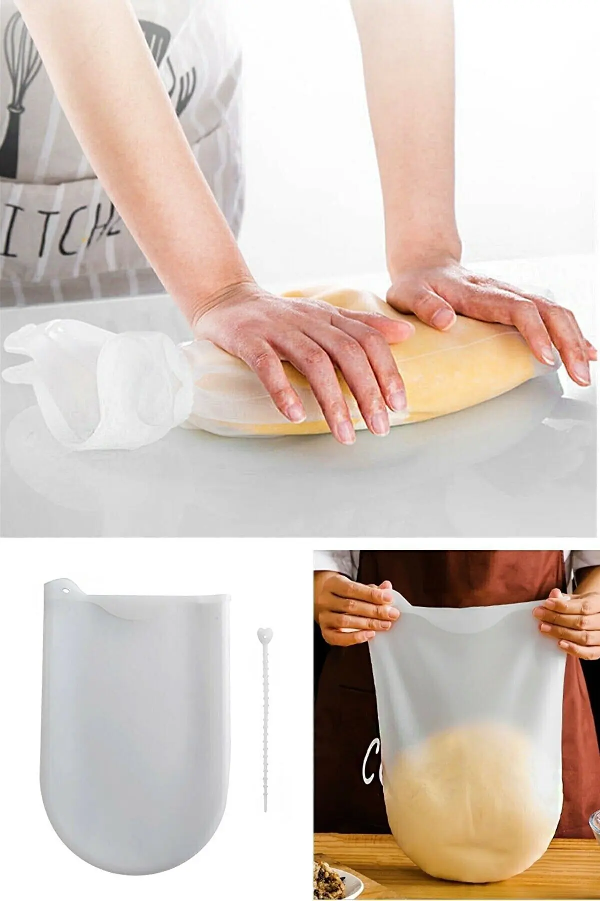 

Silicone Dough Mixing Bag Practice Kitchen Restaurant Organized Woman Transparent Clear