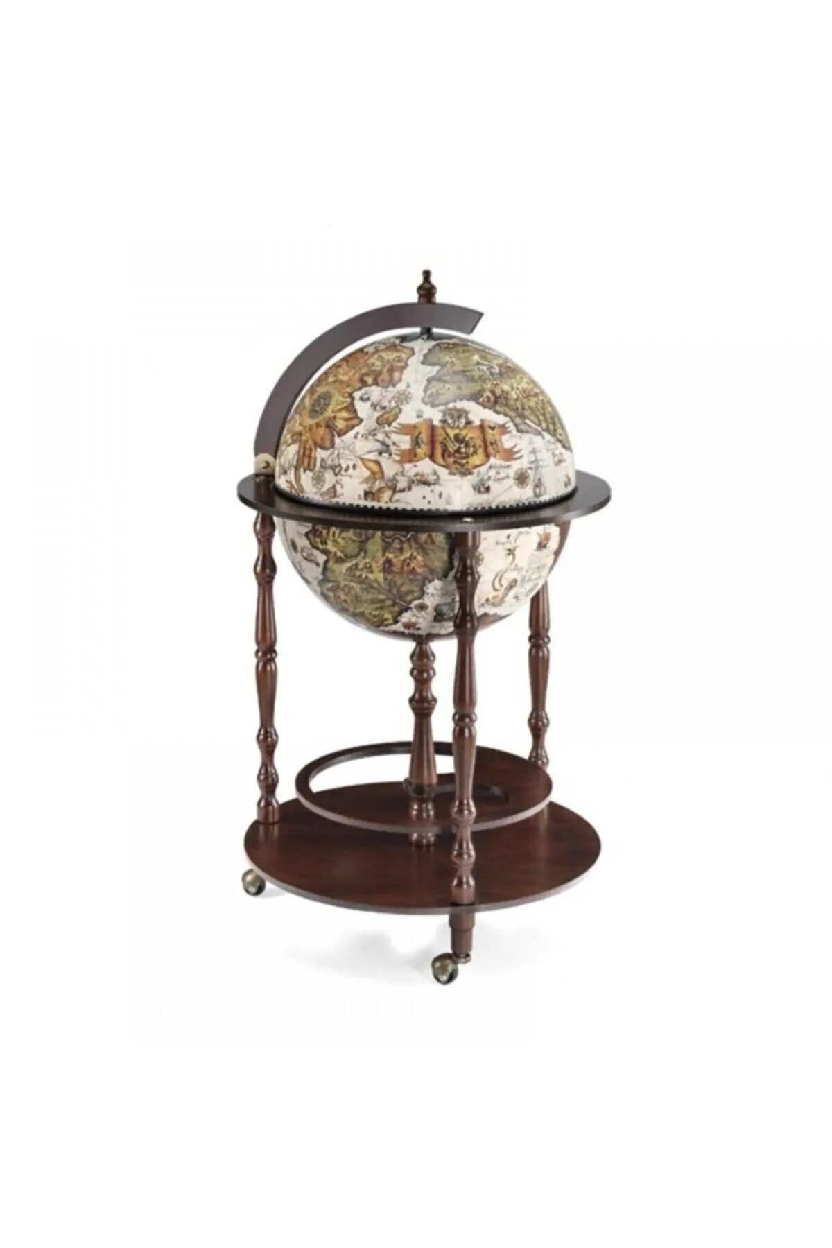 

Decorative handmade wooden vintage earth globe wine rack and bar made with authentic eco-friendly wood