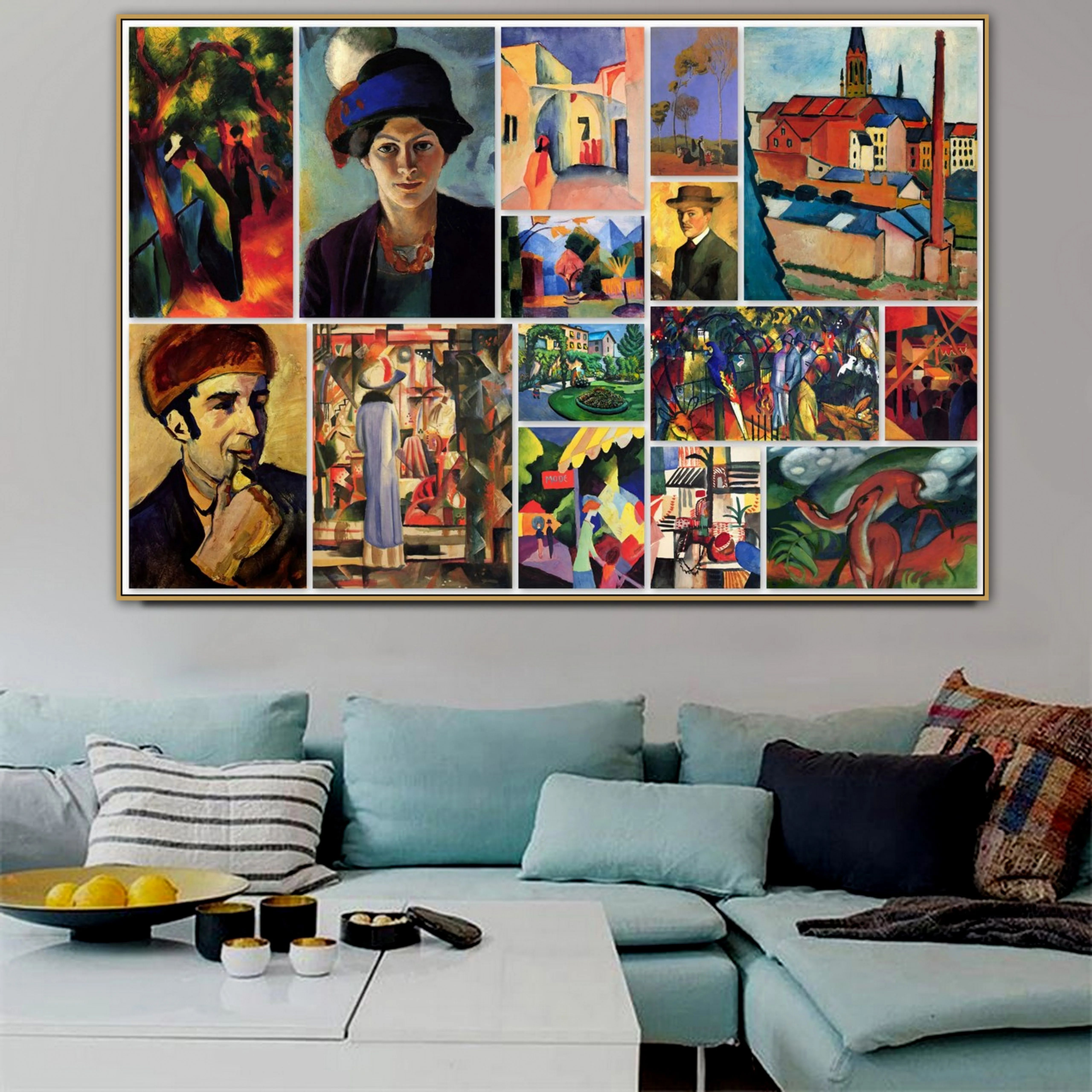 

August Macke Old Famous Master Artist Large Bright Shop Painting Picture Collage Print for Room Hanging Decoration Wall Artwork