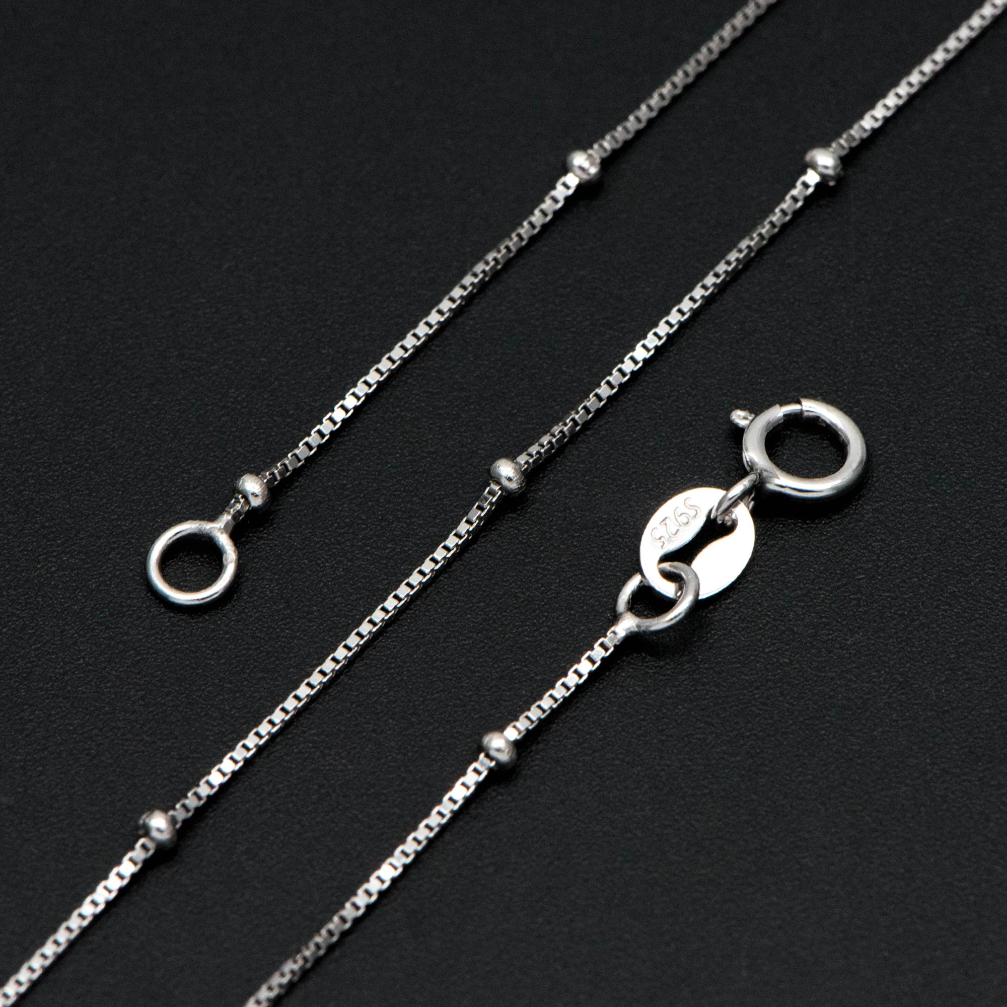 

Sterling Silver .925 Beaded Necklace Chains, Rhodium Plated Box Chains with Round Ball Beads, 18 Inch Ready to Use (CY-013)