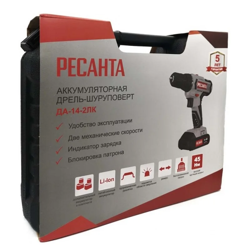 Дрель-шуруповерт аккумуляторная ДА-14-2ЛК Ресанта | Инструменты