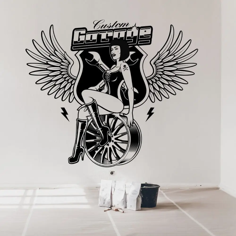 Сексуальная Женская Наклейка на стену заказ силуэт гаража украшение для