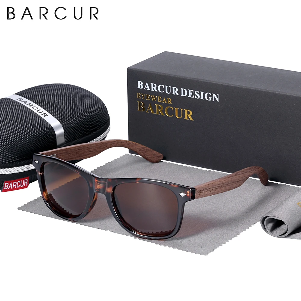 

BARCUR Design High Quality Black Walnut Sunglasses Anti-Reflective Men Women Mirror Glasses UV400 Wooden Anti Blue Photochromic