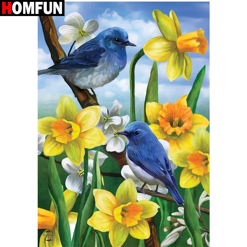 HOMFUN Full diamond Painting "Bird Flowers" Resin Drill Embroidery 5D Diy Diamond Painting Handmade Cross Stitch gift