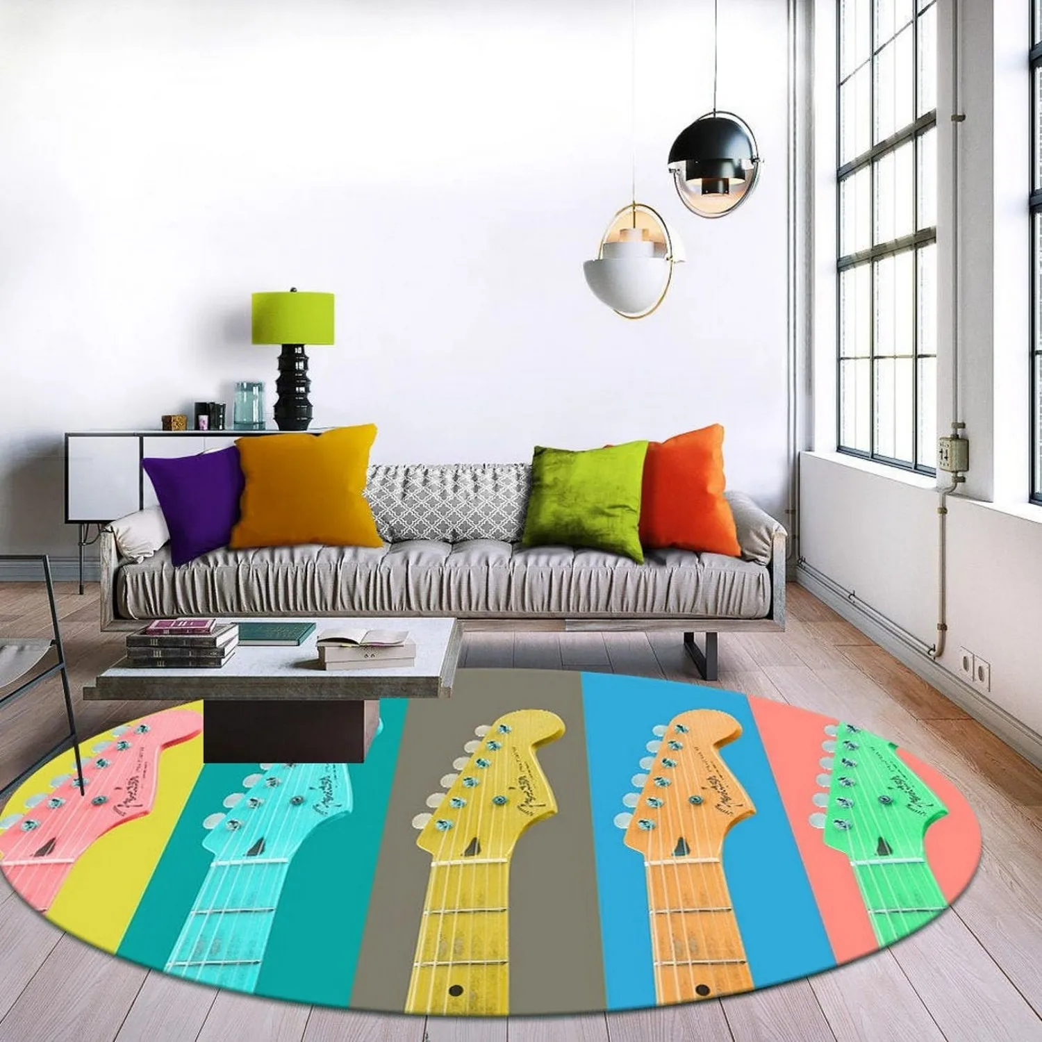 

Guitar Pattern Round Rug, Music Round Carpet, Circle Area Rug, Modern Round Carpet, Popular Rug, Themed Rug, Home Decoration