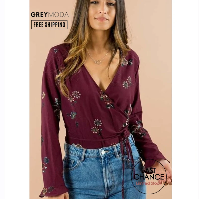 GREYMODA женская блузка с принтом маррокаин гранат цвет v образный вырез Сексуальные