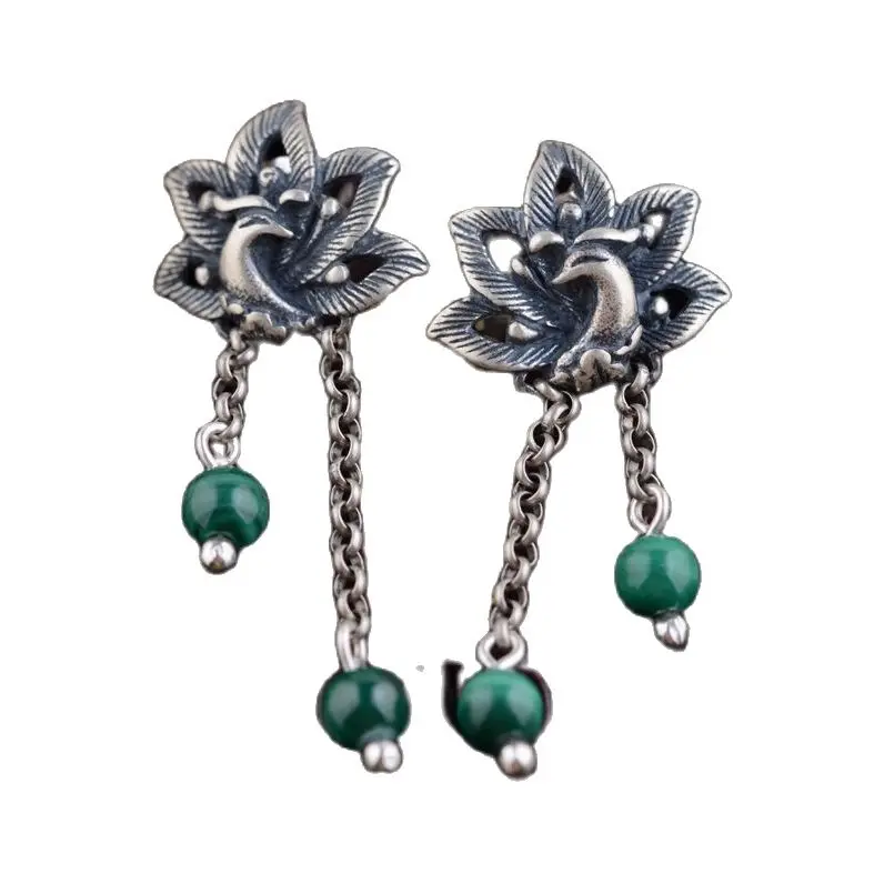 KJJEAXCMY fine jewelry 925 pure silver inlaid Malachite earrings wholesale Thailand women's | Украшения и аксессуары