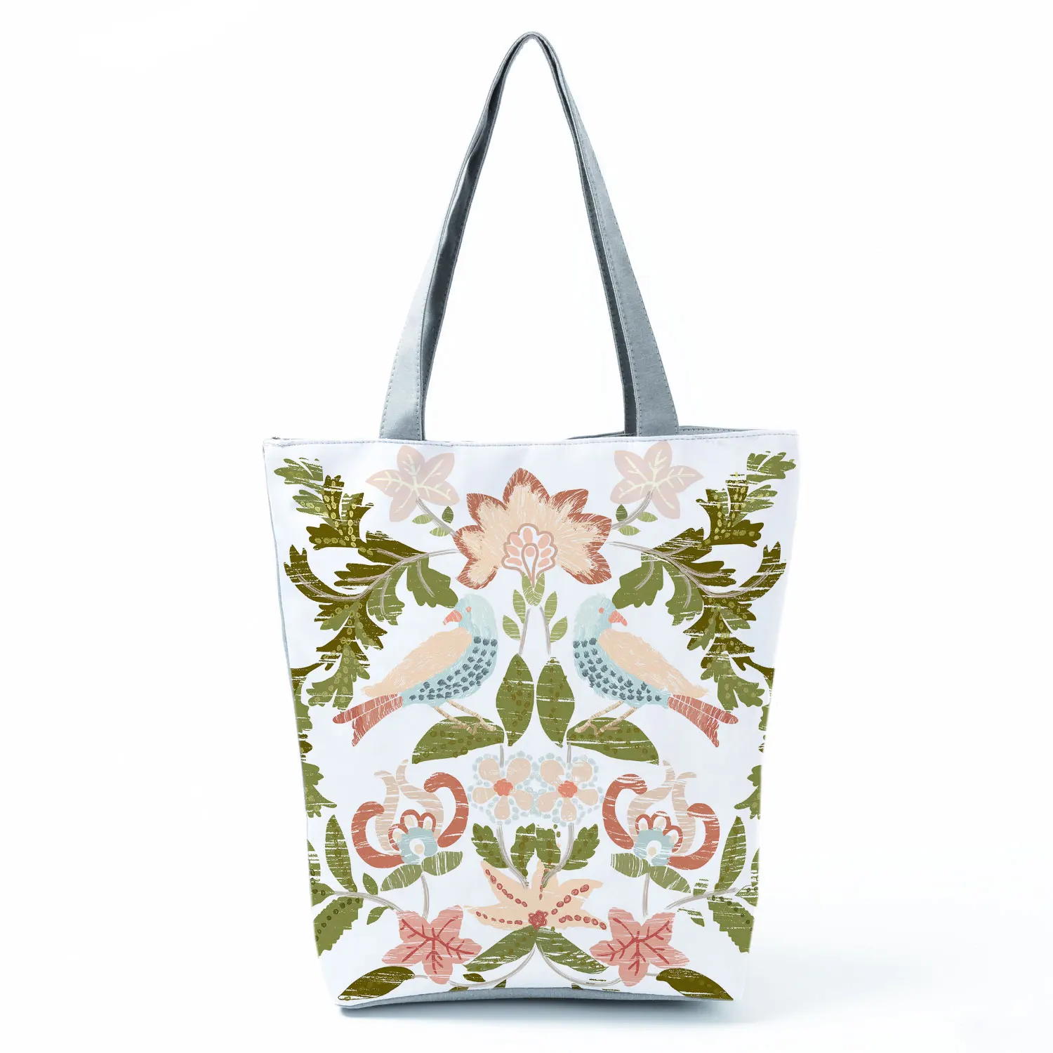 

Eco Friendly Fashion Bag Floral Bird Print Tote Female Portable Practical Beach Bag Travel All-Match High Capacity Shopping Bags