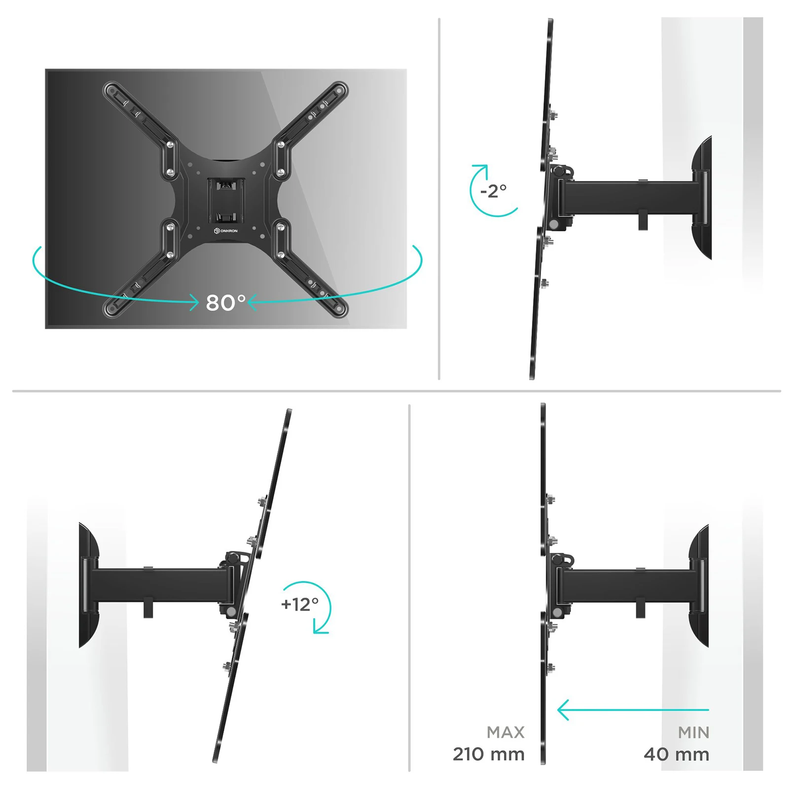 Кронштейн для телевизора 26&quot-65&quot настенный ONKRON M2 черный наклонно-поворотный