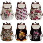 Женский льняной рюкзак на шнурке, с принтом в виде черепа