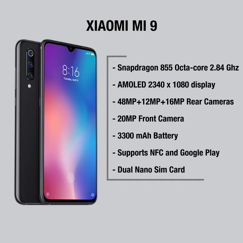 Глобальная версия Xiaomi Mi 9 64 Гб rom 6 ram (абсолютно новая и запечатанная) Mi9 Мобильный