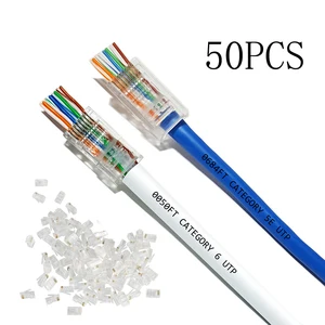 50PCS CAT6 rj45 Connector Plugs Network Cable Modular Pass Through CAT6 CAT7 CAT6a CAT5e Modular Cable Crystal Plugs 8P8C