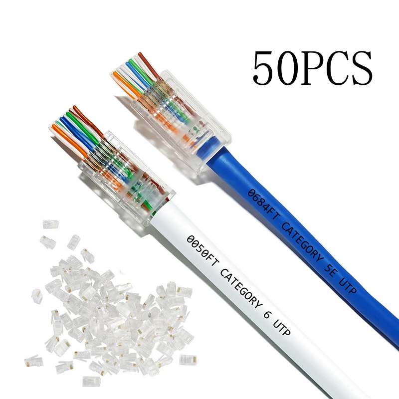 50 шт. разъемы CAT6 RJ45 сетевой кабель модульный проход Разъемы 8P8C аксессуары прочная