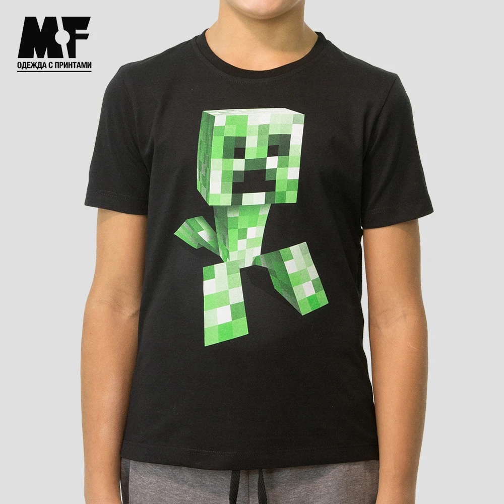 Футболка Зеленый куб бренд МФ черный 100% хлопок герой игры Майнкрафт | Мать и
