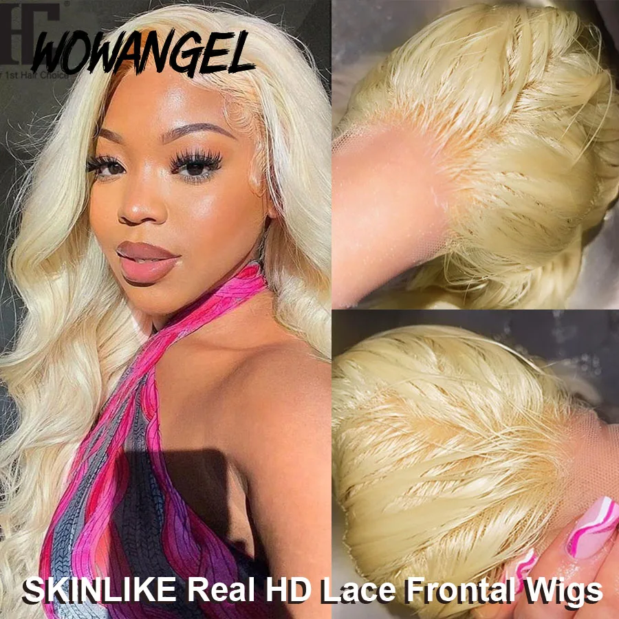 Wowwel-Peluca de cabello humano con malla Frontal, pelo con ondas, color rubio 250%, cierre de encaje HD, sin pegamento, 13x4, 613