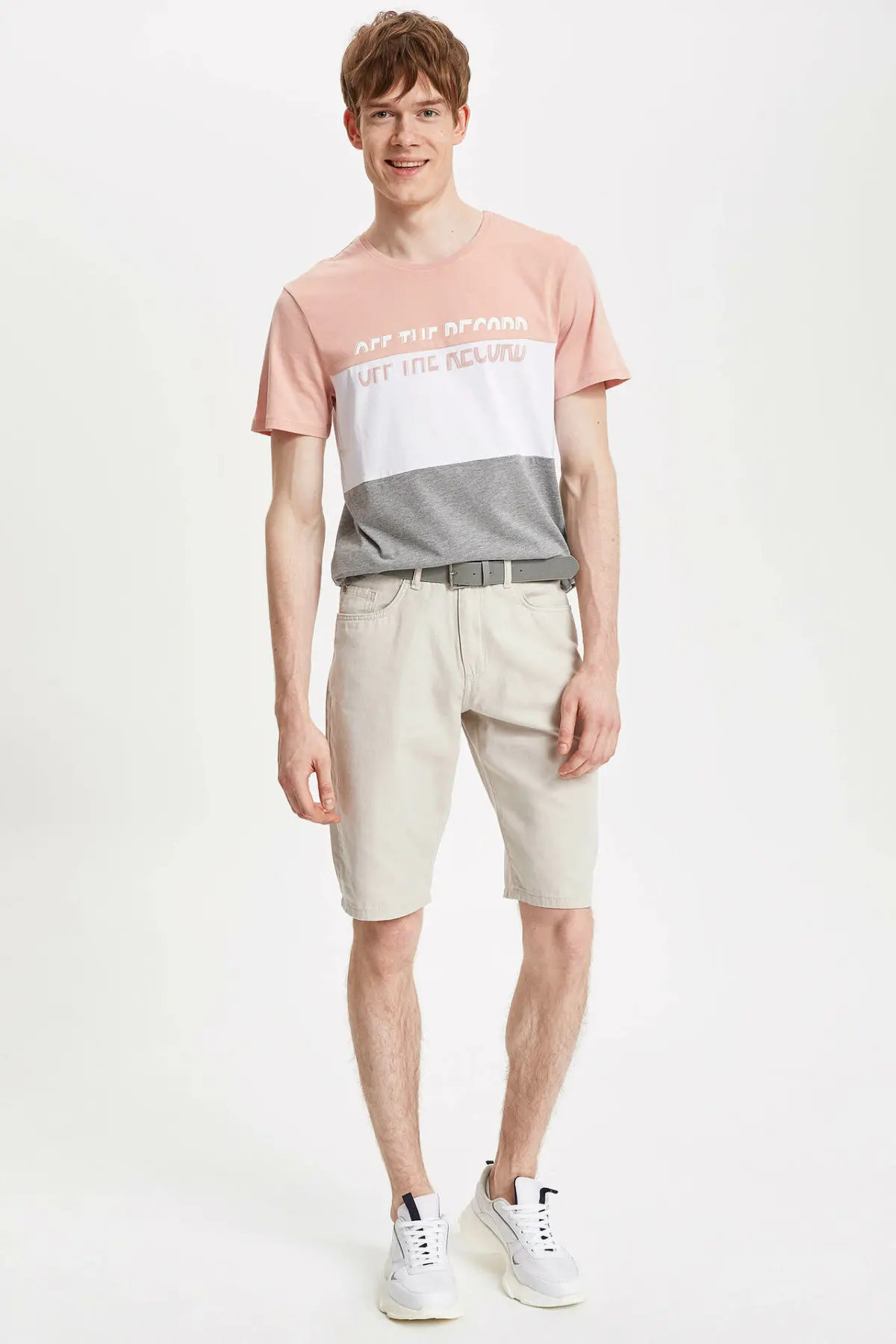 DeFacto мужская летняя полосатая футболка с круглым вырезом в стиле пэчворк модная