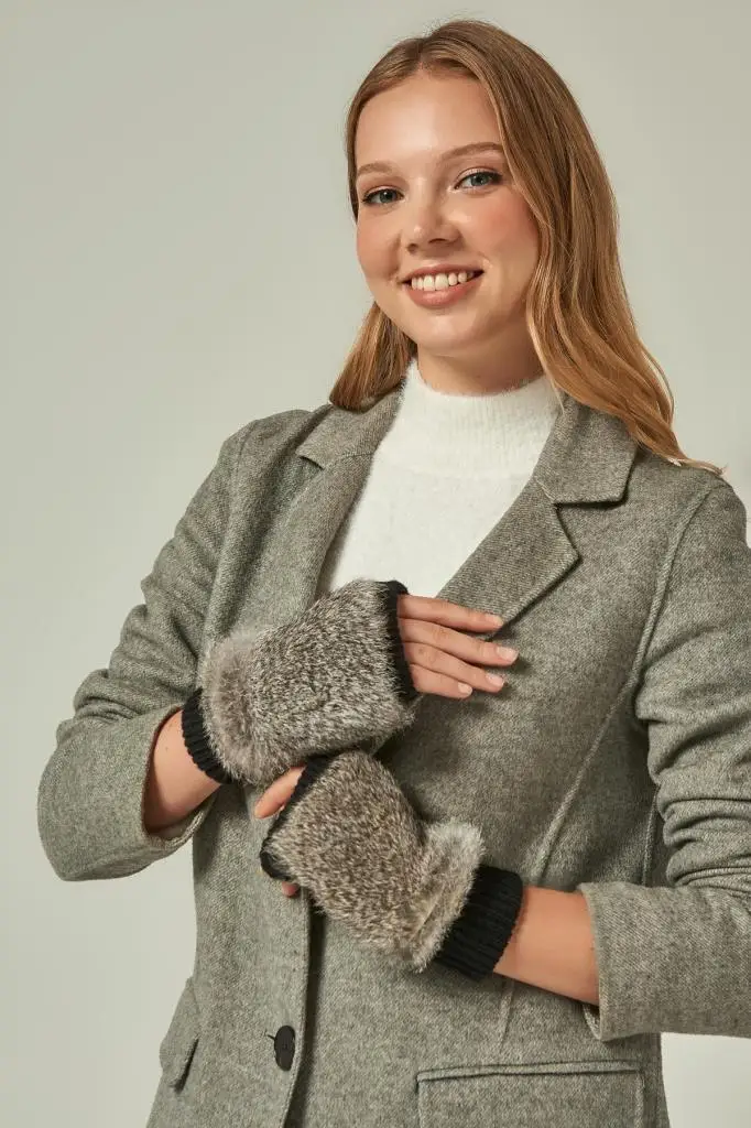 12927 меховые Черные Серые перчатки YL|Перчатки для мальчиков| |