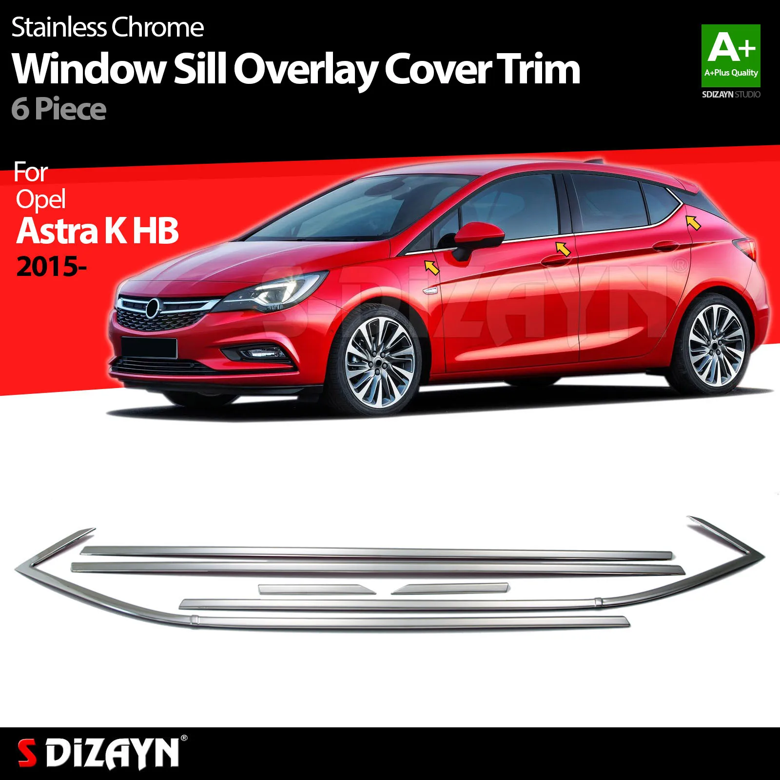 S Dizayn для Opel Astra K HB хромированная накладка на подоконник Накладка из нержавеющей