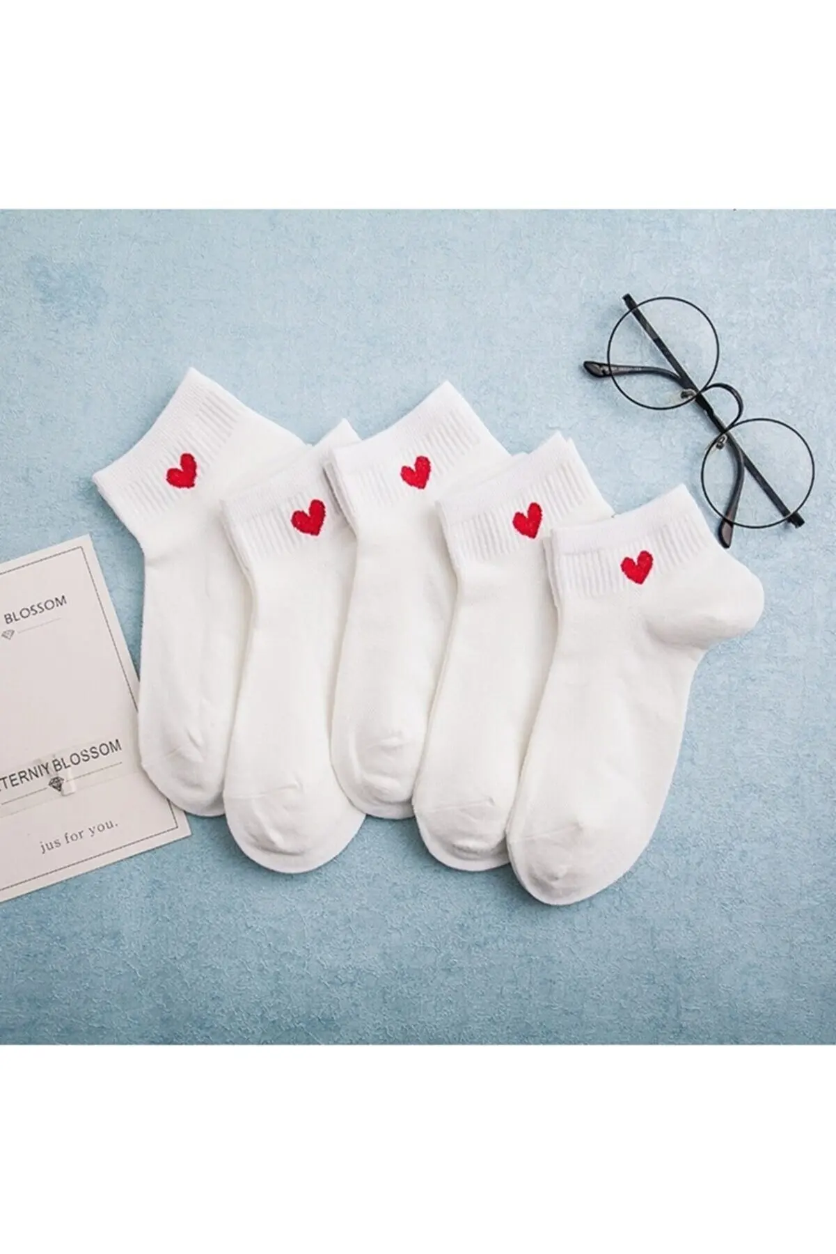 5 Pairs of Multicolored Heart Patterned Half Cuff Women's Socks