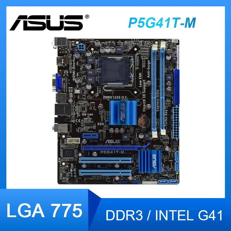 

Материнская плата ASUS P5G41T-M LGA 775 DDR3 8 Гб USB2.0 Intel G41, материнская плата USB2.0 uATX для Core 2 Duo E4500 процессоров