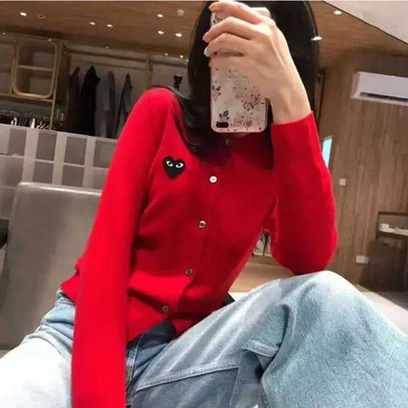 

Japan Style Heart Eyes O-Neck Cardigan Tops Black Cardigan For Women Embroidery Knitting Sweater 2021 Traf Blouse Korean Fashion