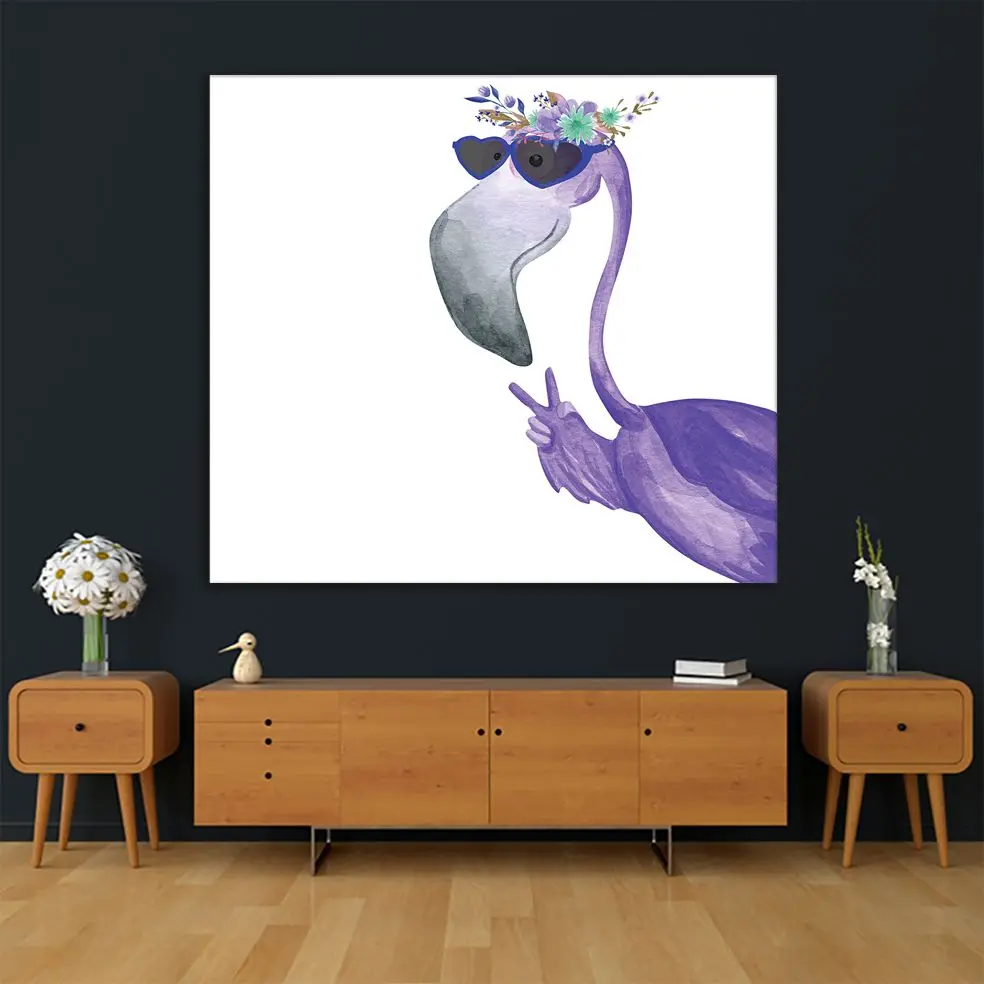 Гобелен Фламинго в солнцезащитных очках и цветочный венок Hello Лето Экзотические