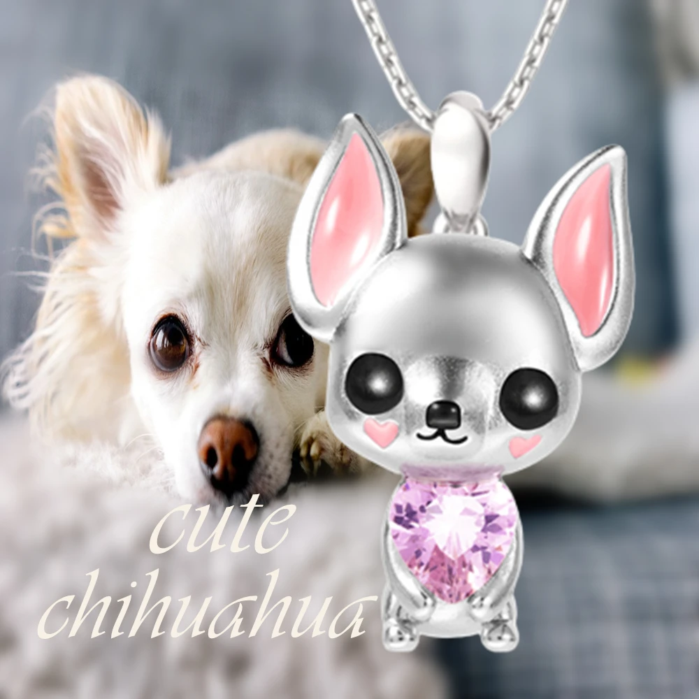 

Cute Chihuahua Girl Pink Heart-shaped Crystal Pendant Necklace Exquisite Women's Necklace Fashion Pet Jewelry Dog Necklace Gifts