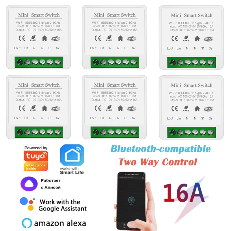 16A Tuya Mini Wifi DIY Smart Switch Two Way Control Smartlife APP Remote for Yandex Alice Alexa Google Home Automation | Электроника