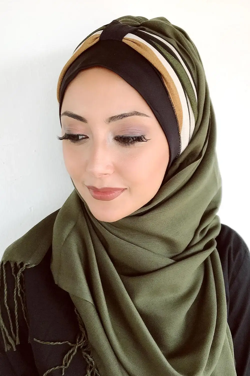 

Yeni Moda Hijab 2021 Kadn Mslman Barts slami Kyafet Trban apka Fular Krll Sar Pembe izgili Bzgl Hazr al