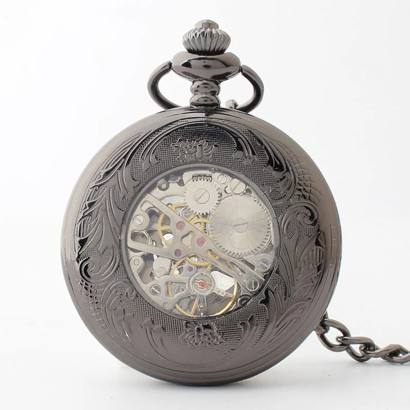 Vintage Blue Glamour Pocket Watches Mechanical Automatic Steampunk Retro Bronze Unisex Pocket&Fob Chain Watches reloj hombre