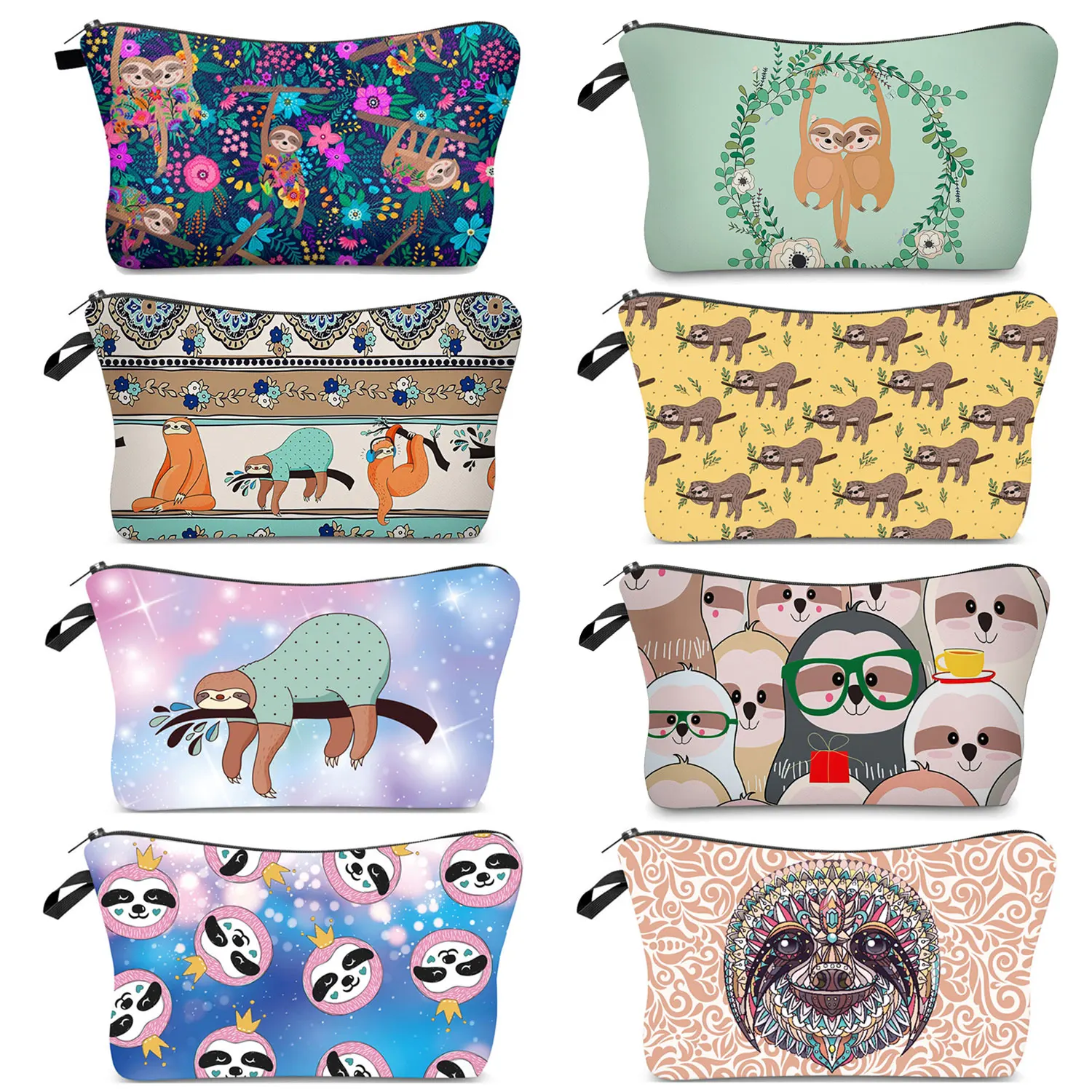 Women Cosmetic Bag Sloth Pattern Digital Printing Toiletry Bag For Travel Organizer Makeup Bag Eco Zipper Pencil Cases Custom