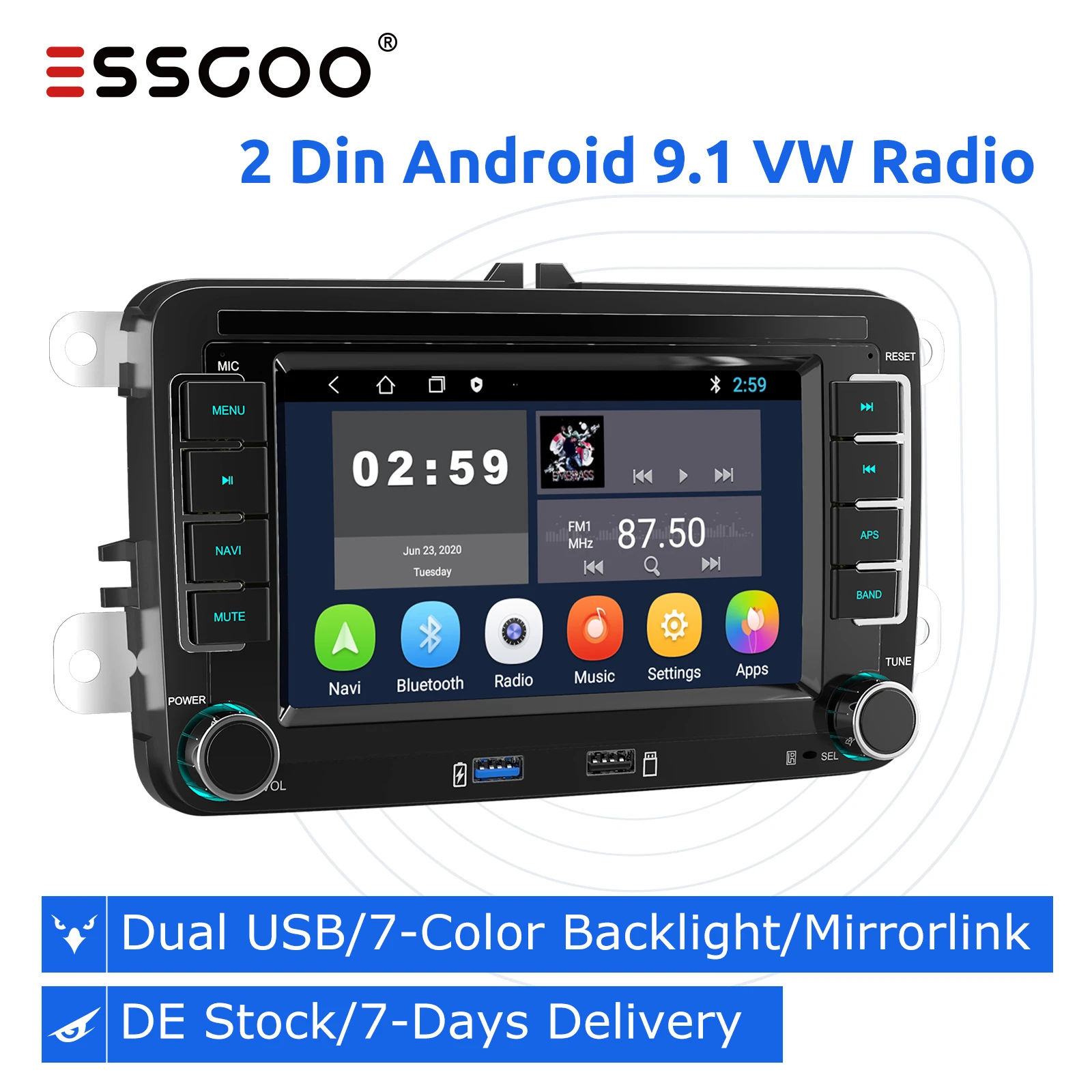 Автомагнитола ESSGOO 2 Din Android 9 1 Bluetooth мультимедийный плеер для Volkswagen VW Skoda Seat Polo