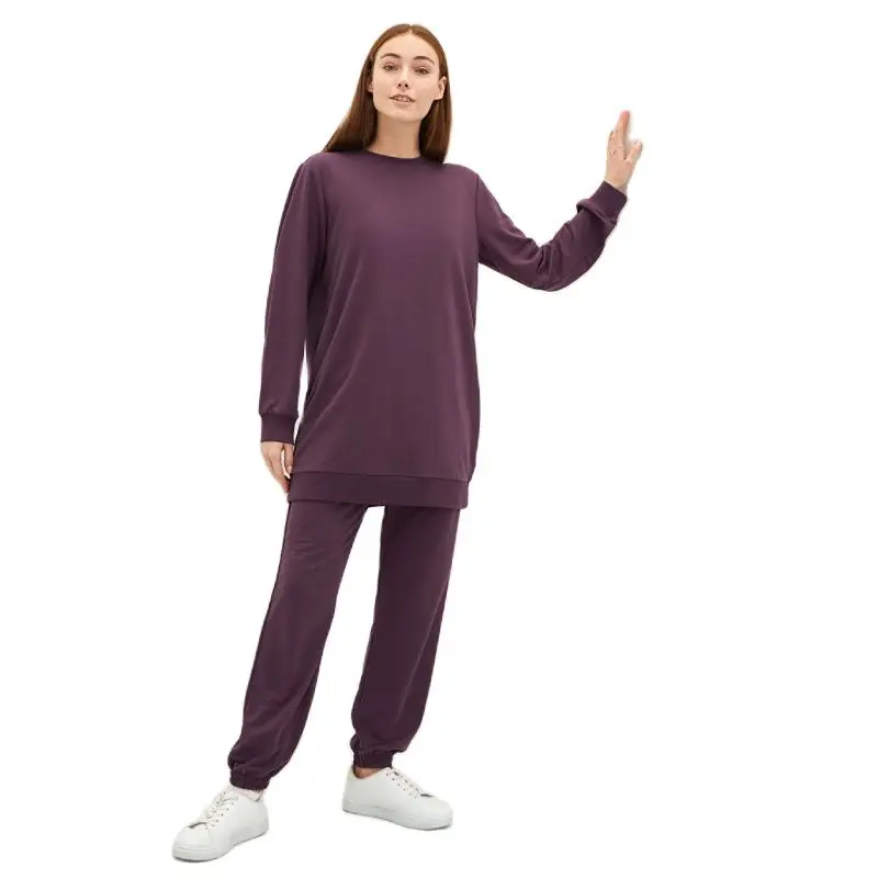 

Women's Elastic Waist Straight Jogger Sweatpants Dark Purple Color New Season Combine Models Clothing Trend Product Muslim Fashi
