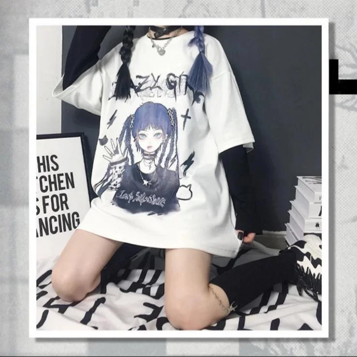 

Harajuku Crazy Girl White Unisex T-shirt Fashion Cotton O Neck Top Female TShirt on Street Trend 2021 New Summer