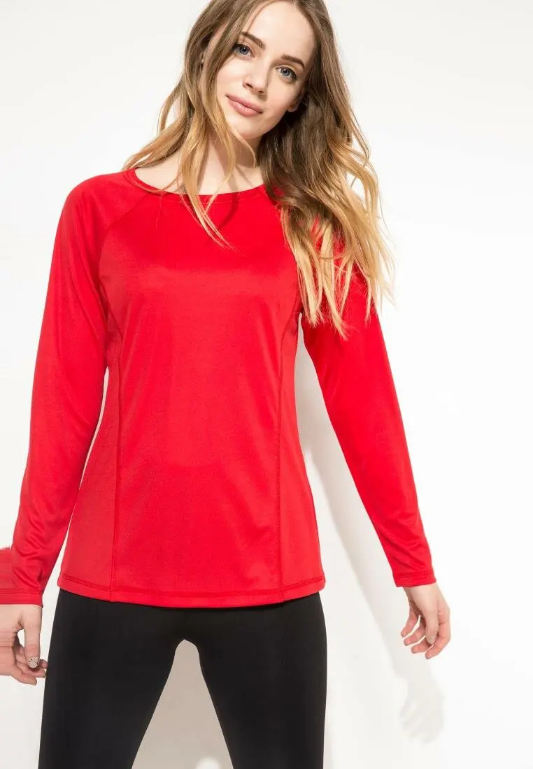 DeFacto Женская Осенняя футболка Очаровательная Красная хлопковая с длинным