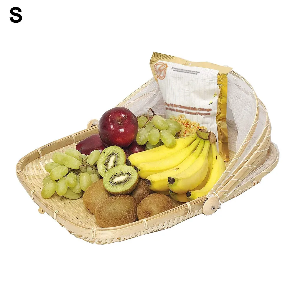 

Pastoral Style Bamboo Storage Basket Bread Fruit Dessert Food Storage Tray Picnic Basket with Dust cover