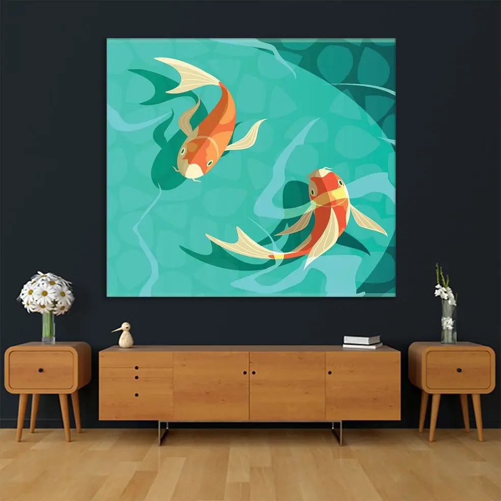 Гобелен кои Карп рыбы в воде японский символ удачи Фортуны Ретро Мультфильм