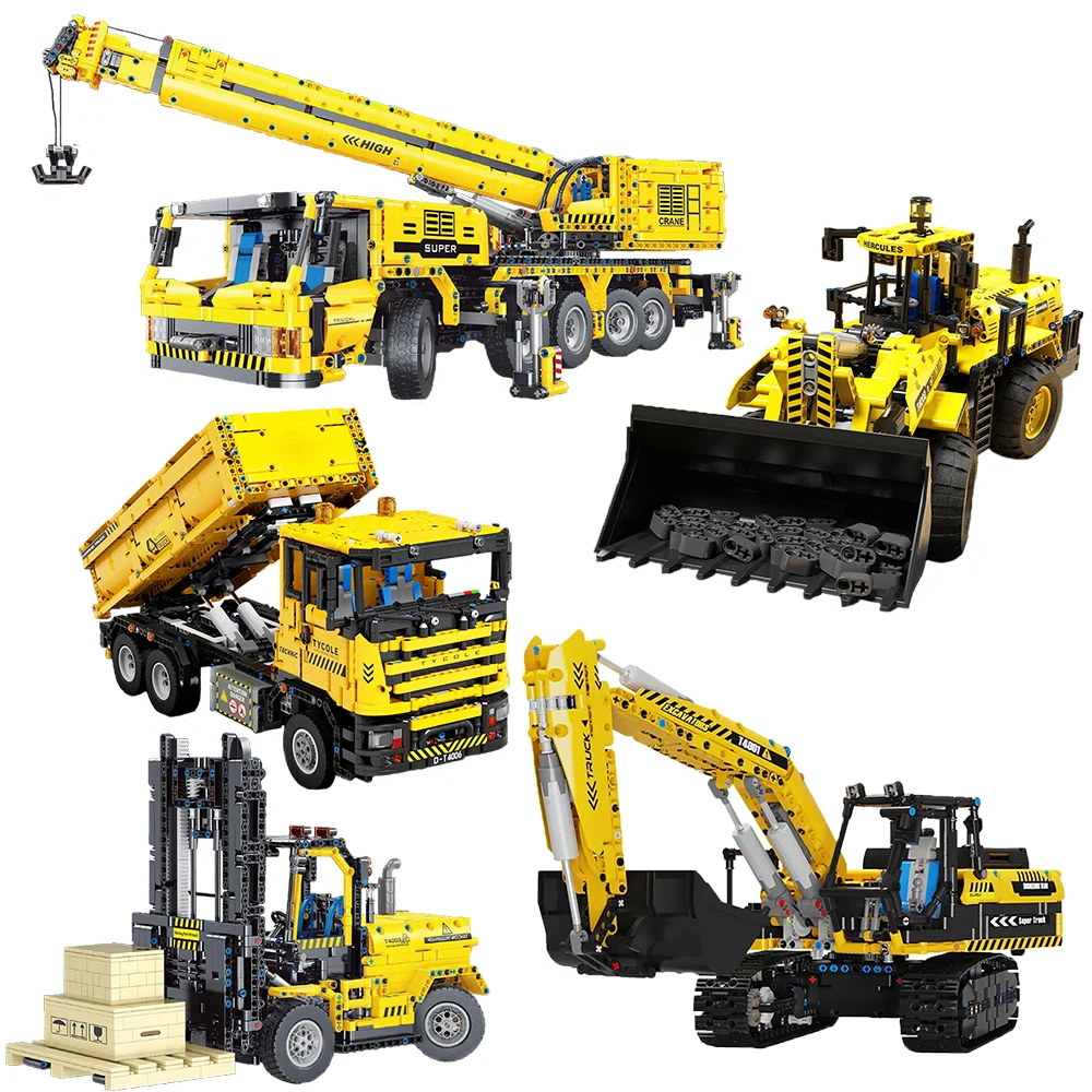 

High-Tech RC Car Mine Excavator Loader Forklift Crane Dump Truck Model Bricks MOC Engineering Vehicle Building Blocks Kid Toys