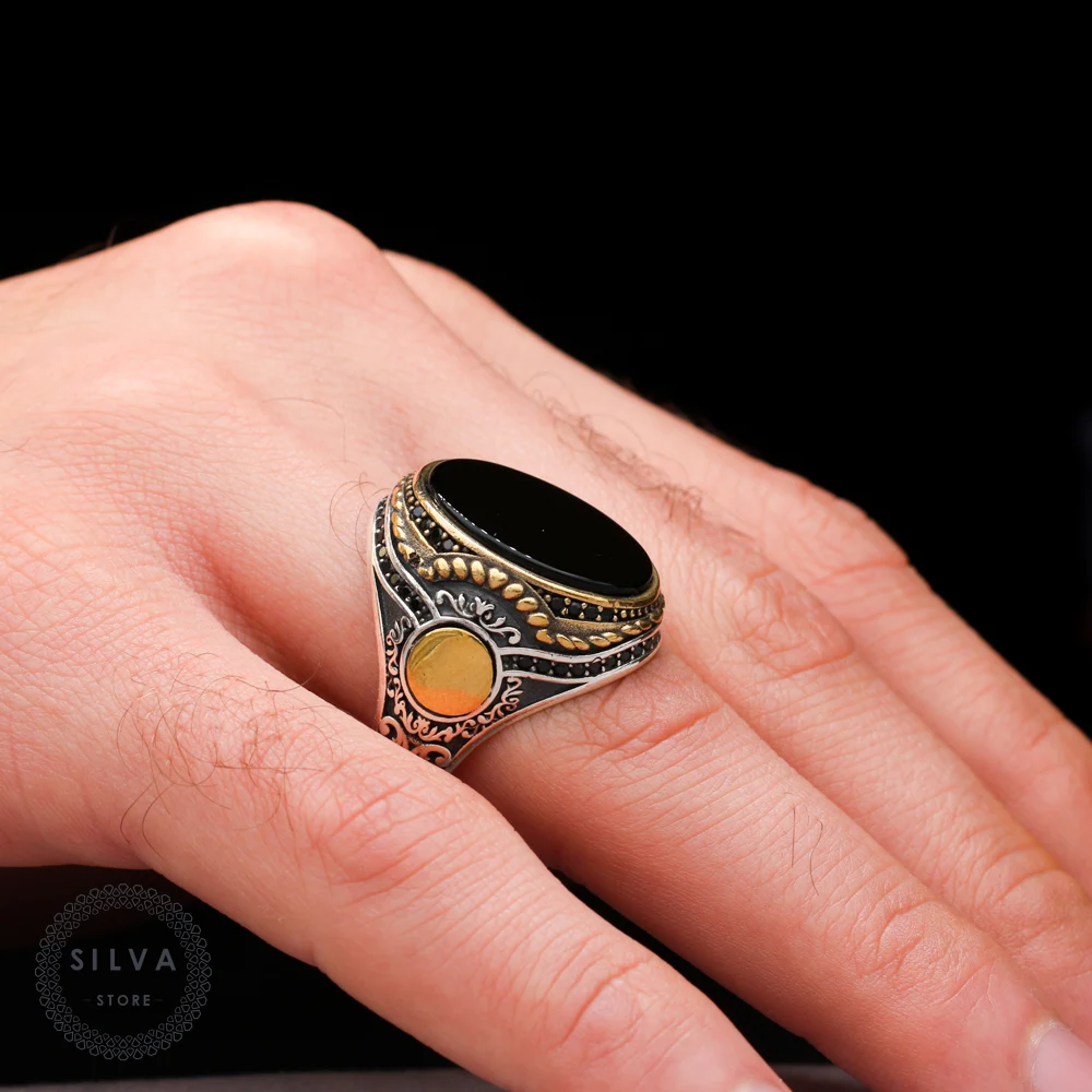 Мужское серебряное кольцо Agate Aqeeq 925 Мужские ювелирные изделия с серебряным